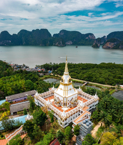泰国甲米省Wat Laem Sak寺的鸟瞰图图片下载