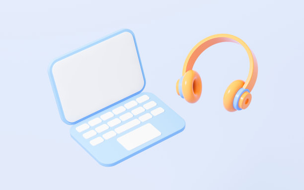 卡通风格的笔记本电脑和耳机，3d渲染。图片下载