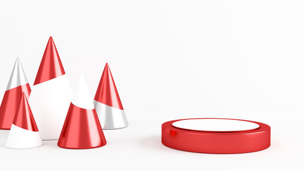 现代白色，红色和银色抽象圣诞树和显示- 3D插图图片下载