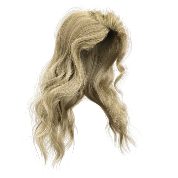 金色风吹长波头发孤立的白色背景，3D插图，3D渲染图片下载