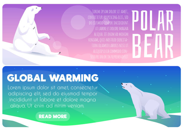 北极熊和全球变暖的横幅或海报，平面矢量插图。图片下载
