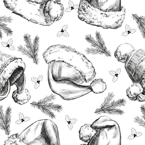 圣诞快乐套装和可爱的圣诞老人帽子。可爱的卡通插图。纺织、纸张用花纹图片下载