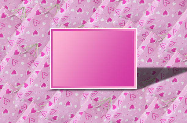 粉色包包以爱心为背景，卡片为复制空间，创意节日爱情设计图片下载