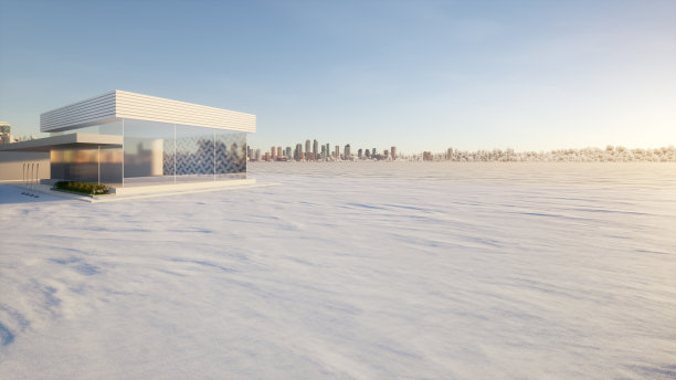 地面层积雪的3d渲染，以展厅为背景。图片下载