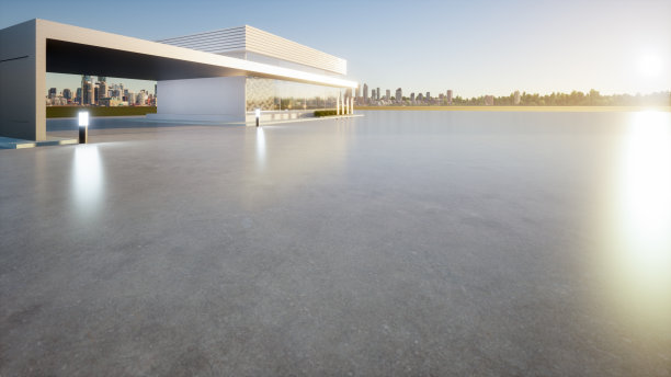 混凝土地面和汽车展厅的3d渲染背景。图片下载