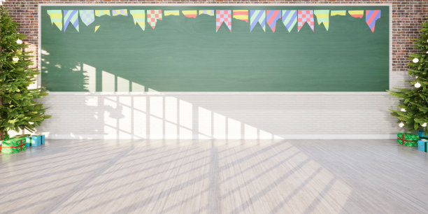 三维渲染空教室，冬季木地板为背景。图片下载