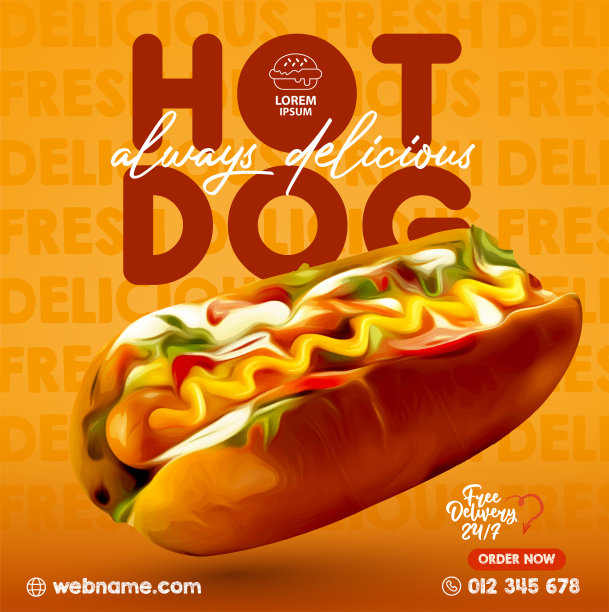 美味的热狗在美食菜单上的促销社交媒体模板图片下载
