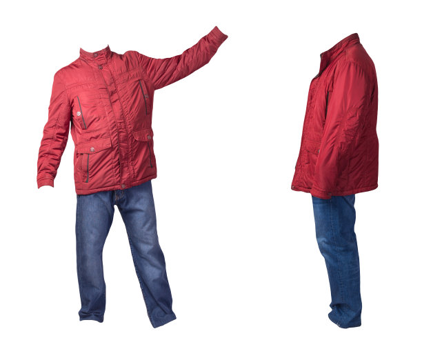 白色背景下的男士夹克和牛仔裤。图片下载