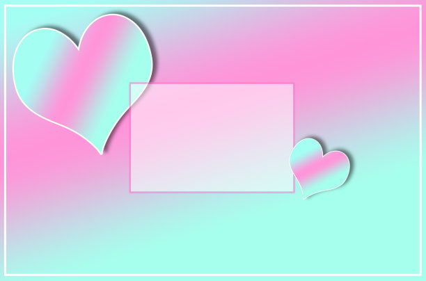 粉蓝色背景以卡片为复制空间，旁边两颗爱心，创意艺术设计图片下载