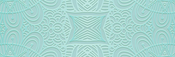 横幅，封面设计。浮雕几何三维模式在蓝绿色闪亮的背景，纸出版社，装饰艺术。部落民族图案，复古饰品，时尚质感图片下载