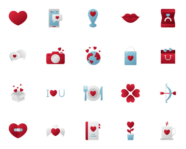 一套情人节图标，爱，心图片下载