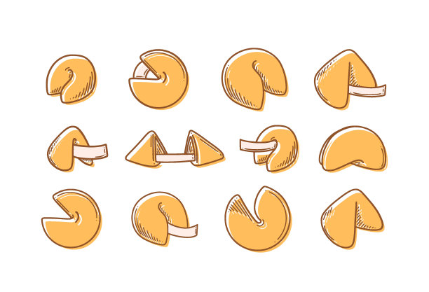 中国幸运饼干矢量插图。中国新年甜点预言饼干图片下载