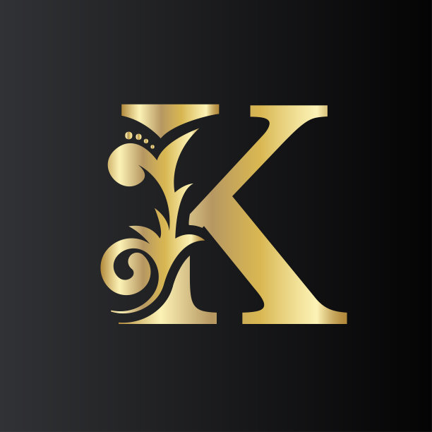 金色首字母K和简单的花叶子。奢侈的自然标志图标。优雅的植物设计矢量插图图片下载