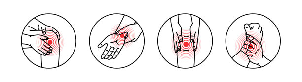人类不同关节的疼痛。膝盖和手腕疼痛。人体不同部位的疼痛。肌肉疼痛和关节问题的健康问题。图片下载