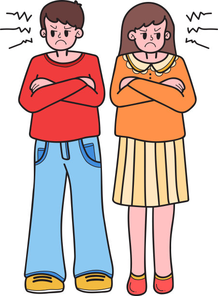 手绘情侣男女愤怒插画图片下载