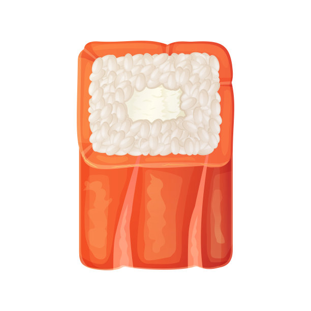 真卷三文鱼费城寿司。亚洲料理、日本料理写实卡通插画图片下载