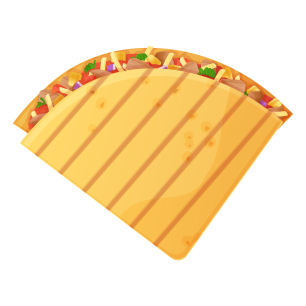 墨西哥玉米饼配玉米，牛肉，番茄和莎莎酱。拉丁美洲食物的卡通插图图片下载