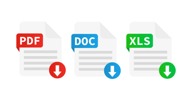 白底文件pdf, doc, xls。矢量图图片下载