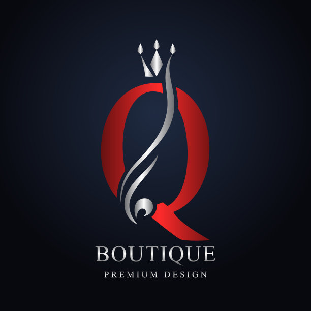 红色资本lette Q与银冠。优雅的皇家风格。漂亮的书法标志。为书籍设计，品牌名称，名片，餐厅，精品店复古优雅的徽章。矢量图图片下载