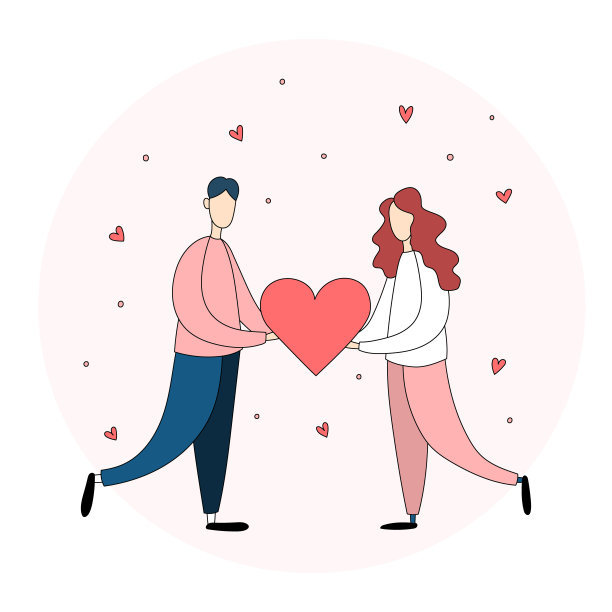 情人节相爱的情侣。爱的关系。温柔。平面矢量涂鸦。矢量图图片下载