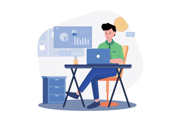 商人在笔记本电脑上工作，白色背景上的插图概念图片下载