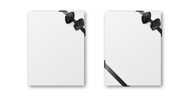 矢量空白葬礼卡，横幅模板，背景与黑色丝带蝴蝶结，角。黑色丝带卡片邀请函设计模板图片下载