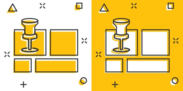 地图别针图标在漫画风格。GPS导航卡通矢量插图在白色孤立的背景。定位位置，溅射效果经营理念。图片下载