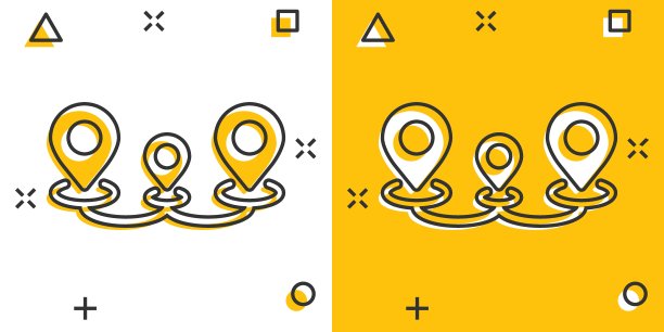 地图别针图标在漫画风格。GPS导航卡通矢量插图在白色孤立的背景。定位位置，溅射效果经营理念。图片下载