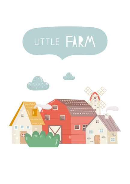 小农场房屋磨坊谷仓海报图片下载