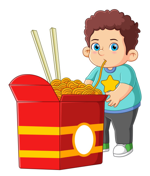 一个十几岁的男孩吃着一大杯方便面图片下载