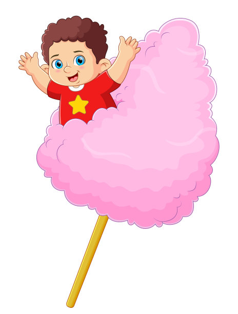 一个可爱的男孩玩着吃着一个大棉花糖图片下载