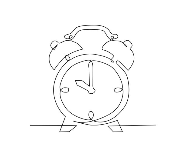 连续的一条线绘制的古董闹钟。10点钟的古董表手绘矢量插图。图片下载