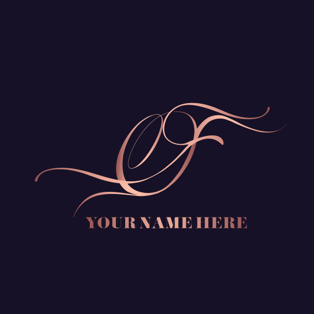 CF字母组合标志。字母c，字母f装饰签名字符。书法字母的首字母。玫瑰金色。图片下载