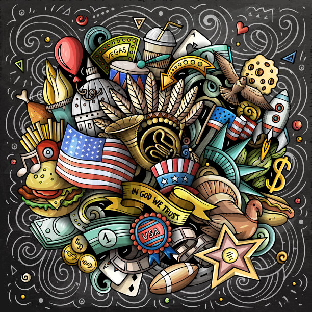 美国卡通矢量涂鸦黑板插图图片下载