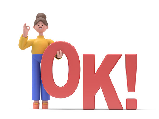 微笑的女人安吉拉站在十字路口，看着方向标志箭头的3D插图。白色背景上的3D渲染。
3D插图的微笑女人安吉拉眨眼和微笑。铭文OK。白色背景上的3D渲染。图片下载