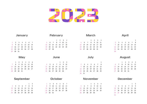 2023年的月历模板。一周从星期天开始。图片下载