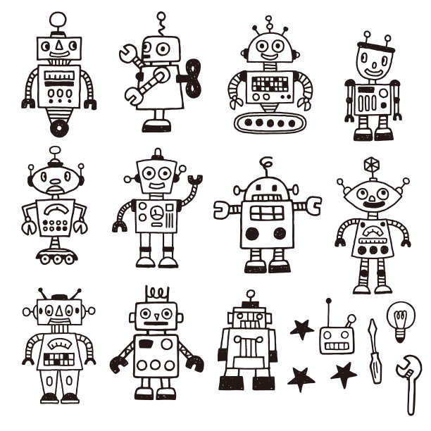 复古机器人插画素材集，图片下载