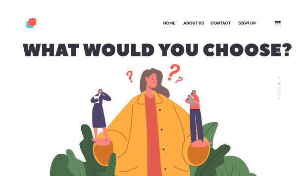 产假和职业登陆页模板。困惑的女人在做选择，女性角色牵着手图片下载