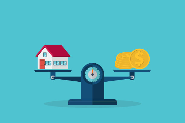 房子，硬币，体重秤。房地产投资。矢量图图片下载