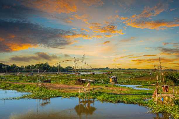 泰国淡水湖风景，宁静的清盛湖是一个天然淡水湖图片下载