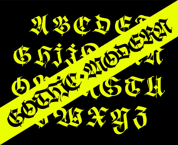 哥特式字体来自拉丁字母。英语字母表。中世纪欧洲风格。9-16世纪的欧洲字母表。Romano-Germanic信件。字母组合和设计符号。图片下载