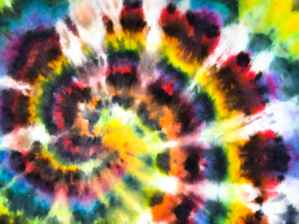 彩色艺术螺旋扎染。鲜艳扎染时尚衬衫。螺旋扎染油墨背景。Grunge彩色螺旋扎染布条纹。图片下载