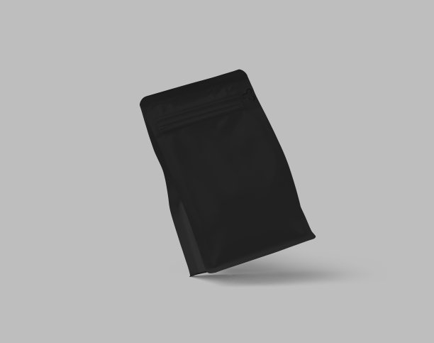 模板的黑色优质咖啡袋，扣板袋孤立的背景，特写。图片下载