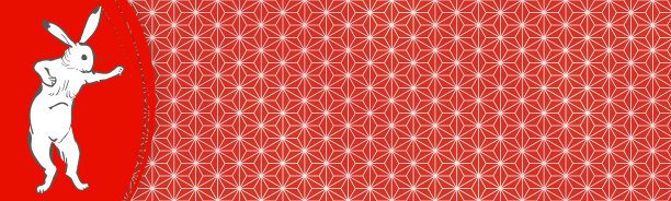 红色日本图案旗帜背景剪纸与老兔子图片下载