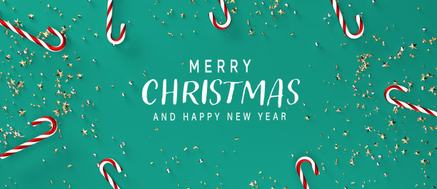 圣诞拐杖糖和五彩纸屑- 3D渲染图片下载