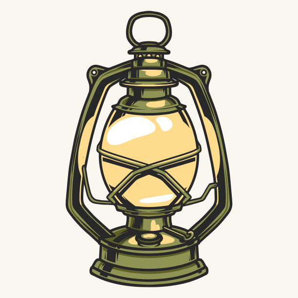 煤油灯彩色复古贴纸图片下载