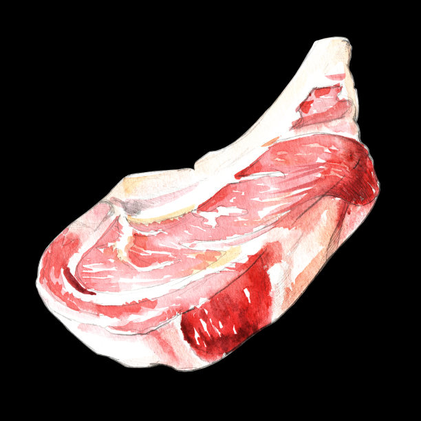 生肉水彩插图在黑色背景图片下载