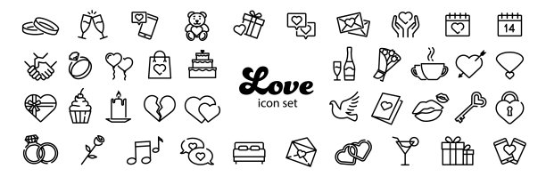 爱情图标集。一套情人节的图标。图片下载