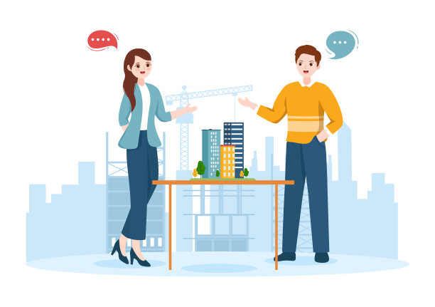 市议会会议与业务团队，员工进行重要谈判或在平面卡通手绘模板插图中定义建筑物图片下载