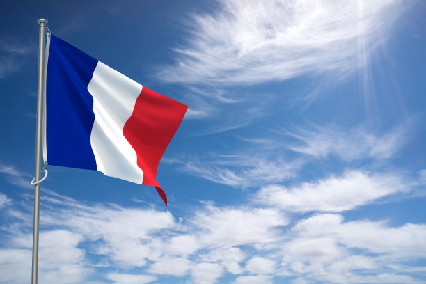法国共和国国旗在蓝天背景。3D插图图片下载
